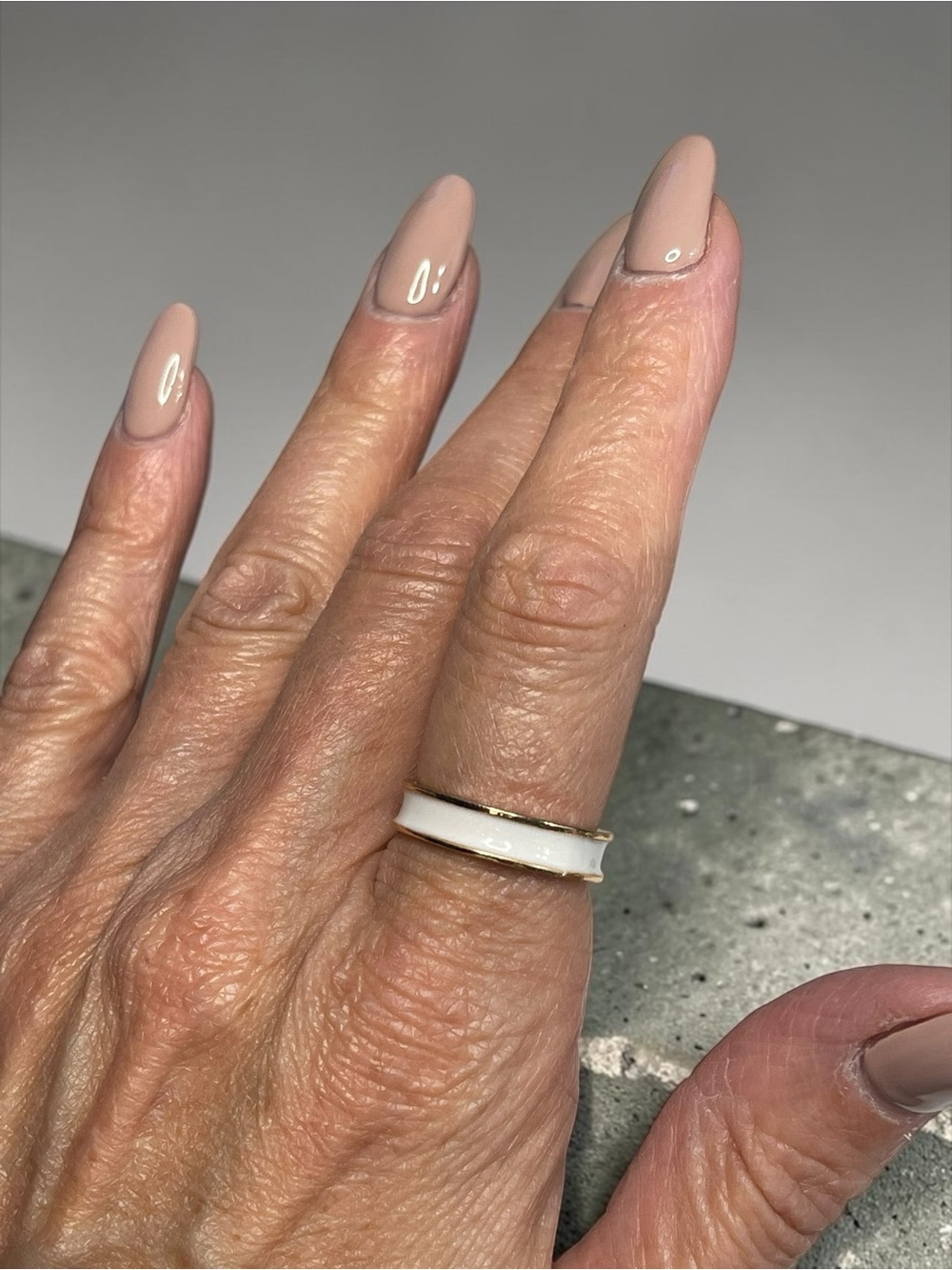 Gold Tone White Enamel Open Band Ring Minimalist Stack Ring Size 7.75